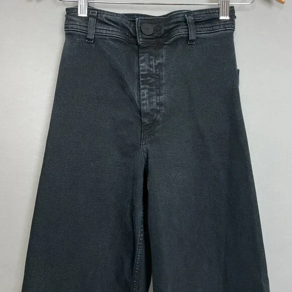 Zara Jeans Marine Straight Jeans Size 0‎ Women Wide Leg Raw Hem Faded High Rise - Picture 3 of 11